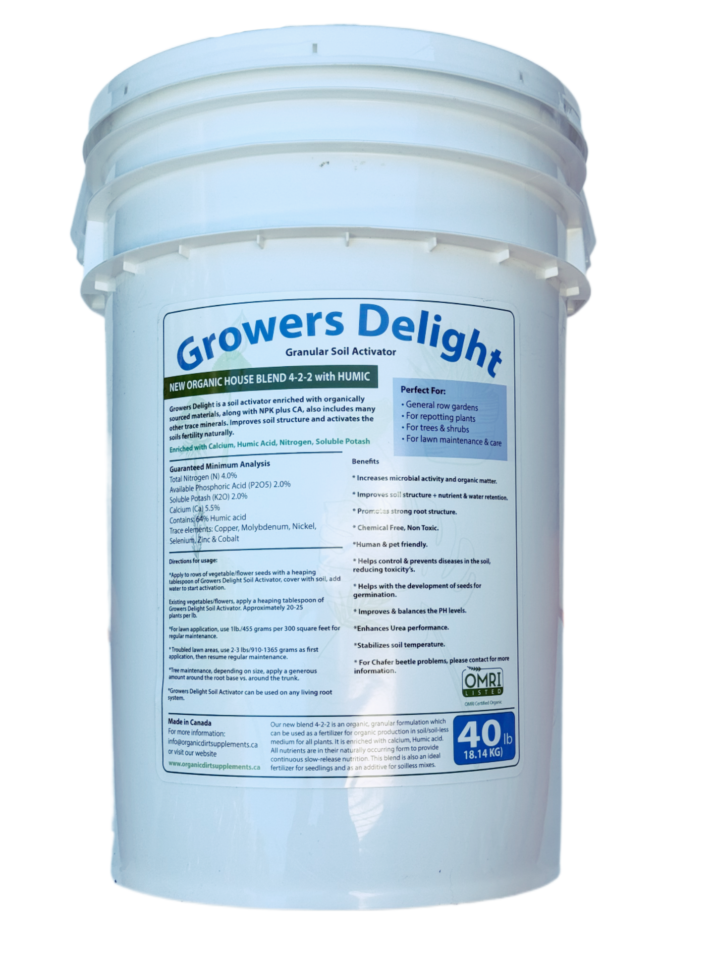 Growers Delight Granular Soil Activator 40lb Pail