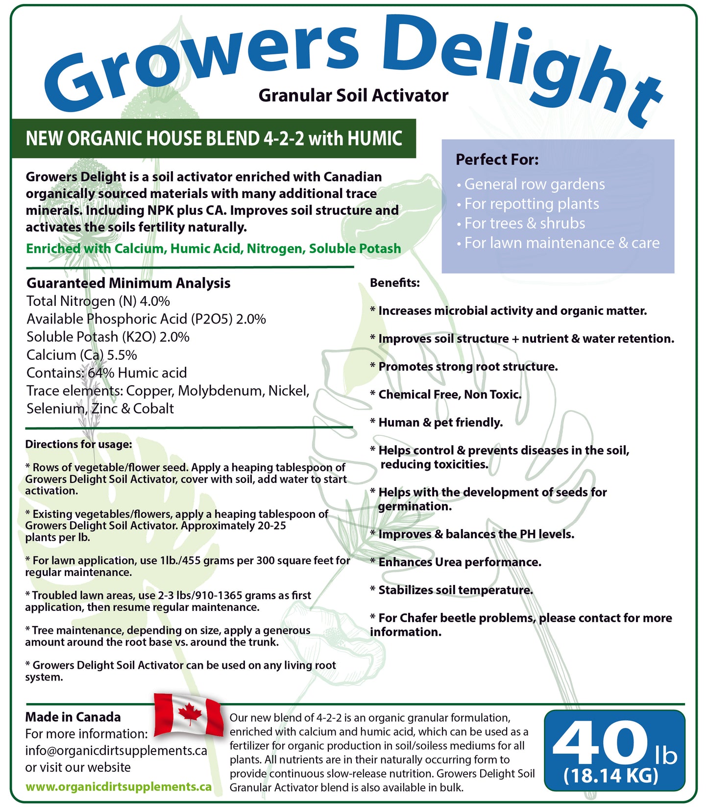 Growers Delight Granular Soil Activator 40lb Pail